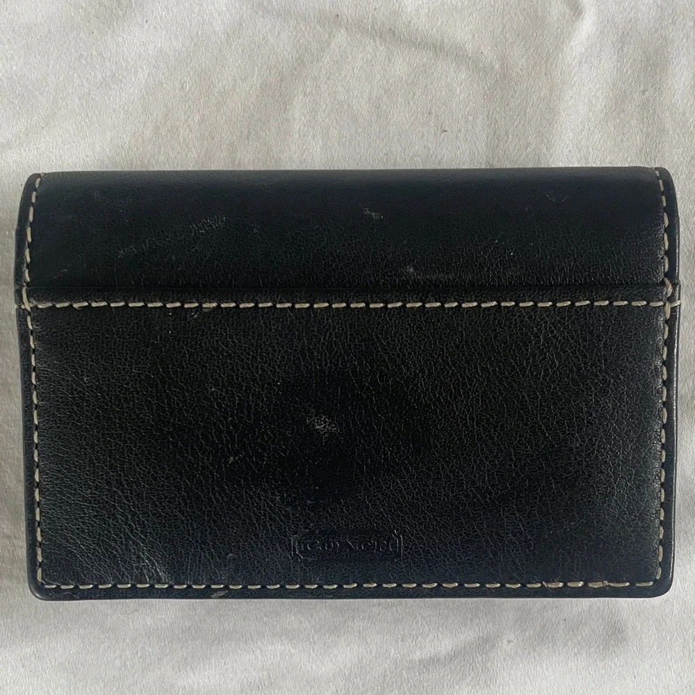 Coach Black Leather Trifold with Contrast Stitching